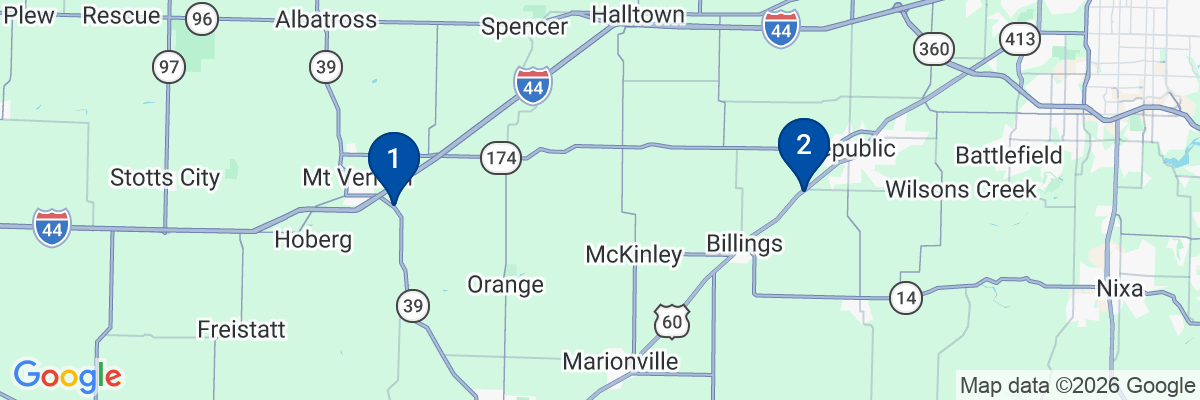 Map showing facility locations