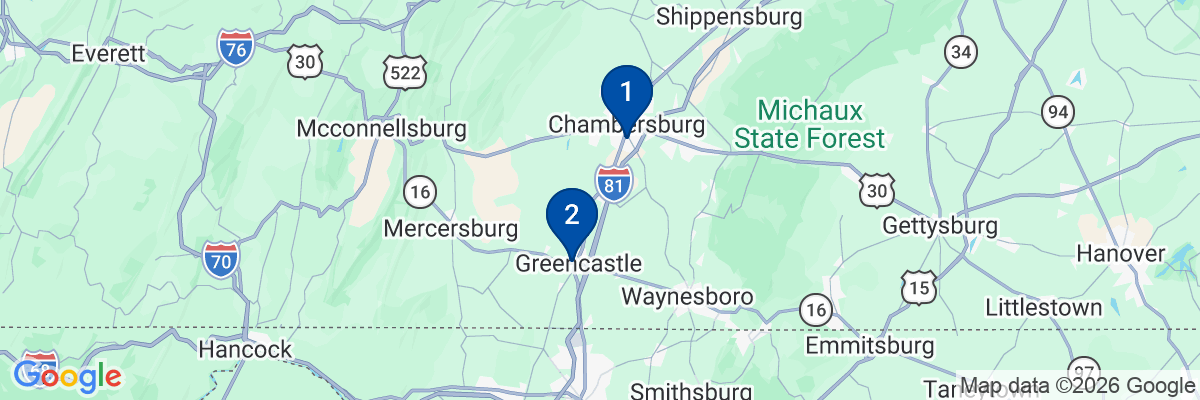 Map showing facility locations