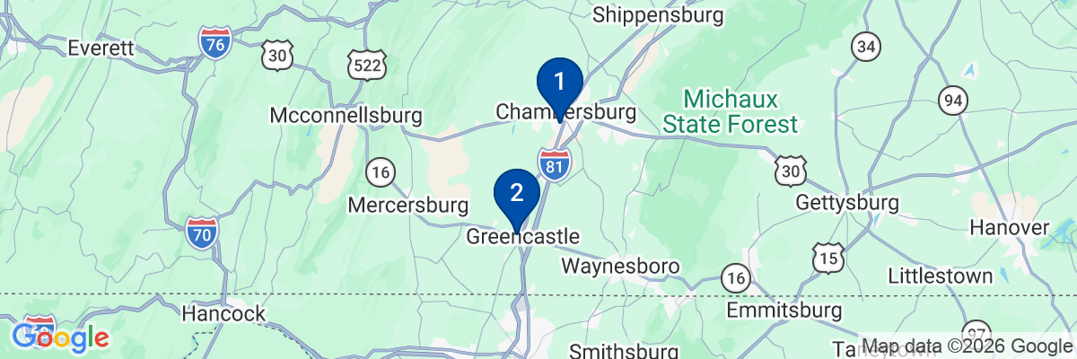 Map showing facility locations