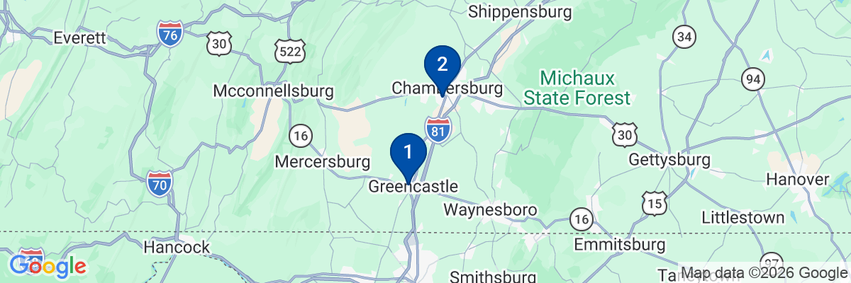 Map showing facility locations